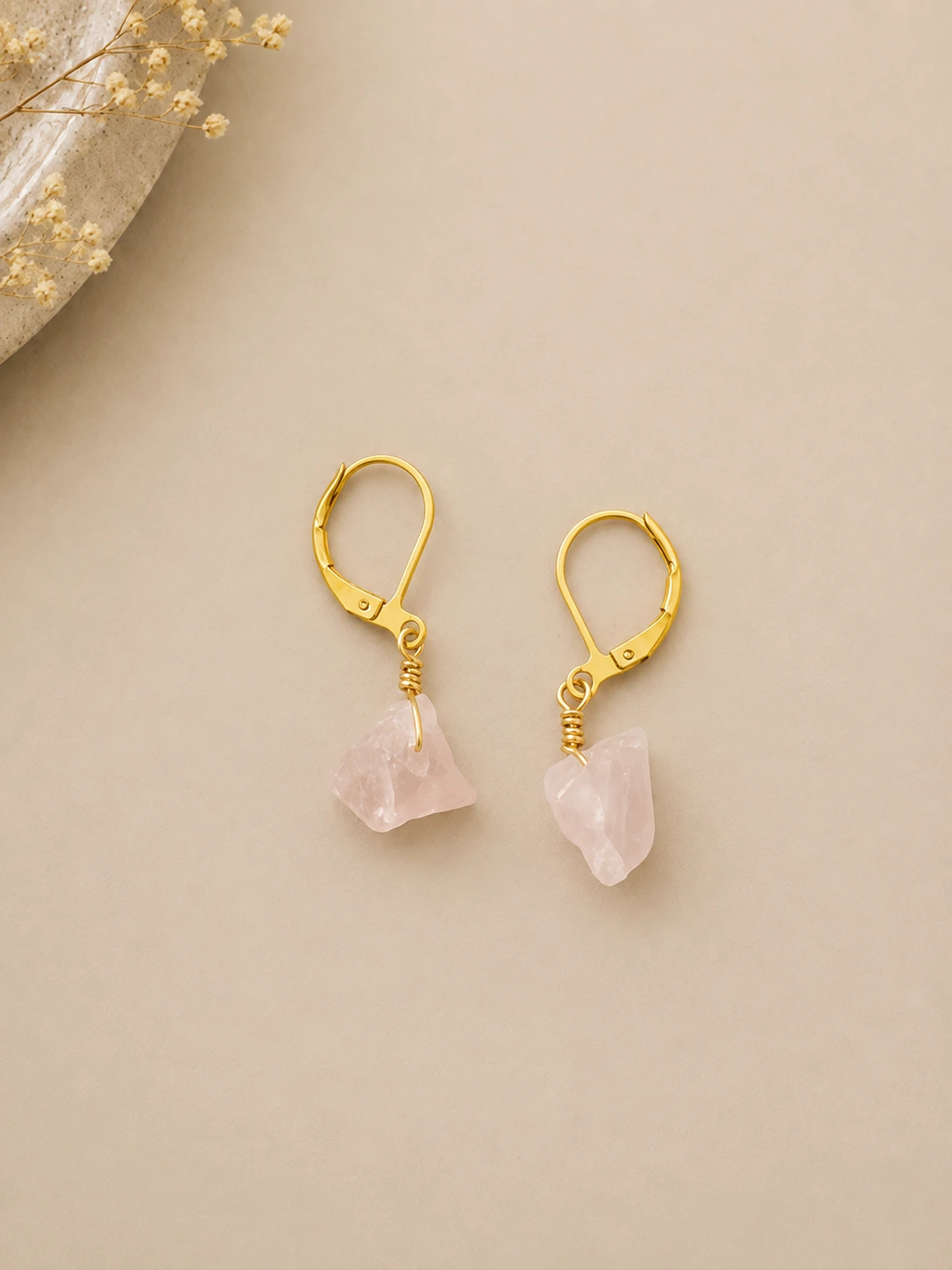 Aretes Amor Verdadero Cuarzo Rosado