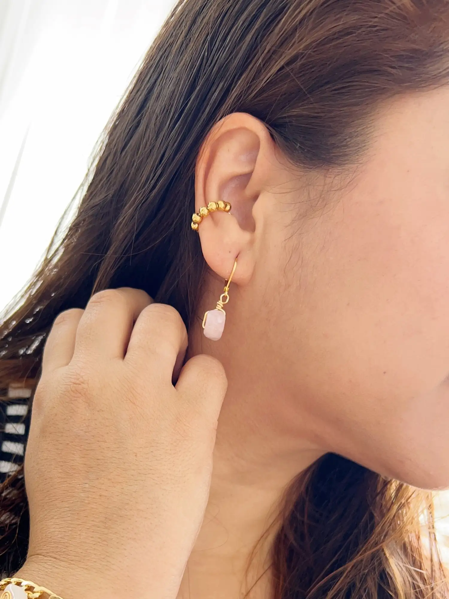 Aretes Amor Verdadero Cuarzo Rosado - Imagen 3